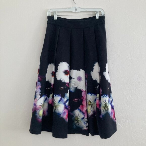 Free People Floral Midi Skirt Black Purple Dark Romantic Whimsigoth Y2K Size 6 - Picture 1 of 12